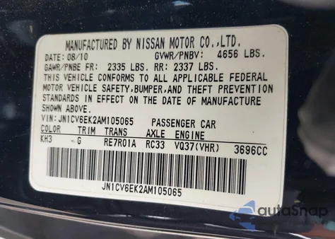 2010 Infiniti G37 Journey z USA, uszkodzony, nr VIN JN1CV6EK2AM105065